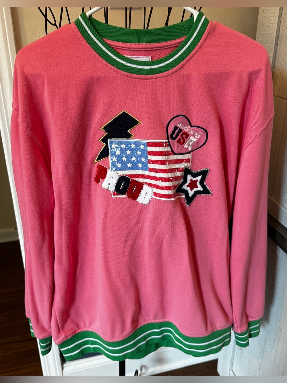 Simply southern “Made in the USA” preppy pink green sweatshirt Medium M